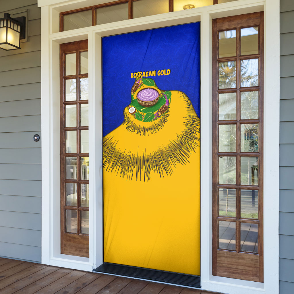 Kosrae Fafa Culinary Heritage Door Cover Kosraean Gold Taro Tradition Illustration With Coconut Leaves TS04 - Polynesian Pride