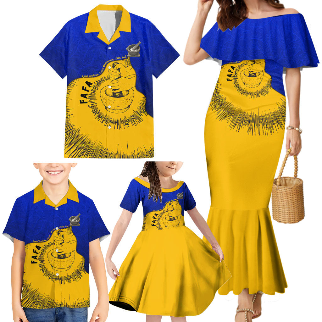 Kosrae Fafa Culinary Heritage Family Matching Mermaid Dress and Hawaiian Shirt Kosraean Gold Taro Tradition Illustration With Coconut Leaves TS04 - Polynesian Pride