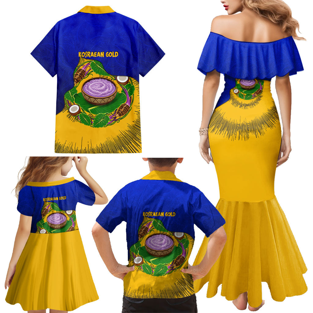 Kosrae Fafa Culinary Heritage Family Matching Mermaid Dress and Hawaiian Shirt Kosraean Gold Taro Tradition Illustration With Coconut Leaves TS04 - Polynesian Pride