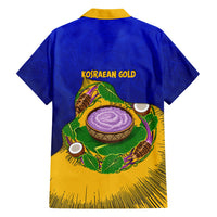 Kosrae Fafa Culinary Heritage Family Matching Off The Shoulder Long Sleeve Dress and Hawaiian Shirt Kosraean Gold Taro Tradition Illustration With Coconut Leaves TS04 - Polynesian Pride