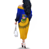 Kosrae Fafa Culinary Heritage Family Matching Off The Shoulder Long Sleeve Dress and Hawaiian Shirt Kosraean Gold Taro Tradition Illustration With Coconut Leaves TS04 - Polynesian Pride
