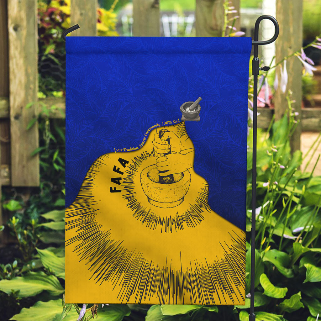 Kosrae Fafa Culinary Heritage Garden Flag Kosraean Gold Taro Tradition Illustration With Coconut Leaves TS04 Garden Flag Blue Yellow - Polynesian Pride