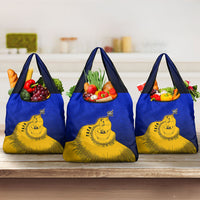 Kosrae Fafa Culinary Heritage Grocery Bag Kosraean Gold Taro Tradition Illustration With Coconut Leaves TS04 3-pack One Size Blue Yellow - Polynesian Pride