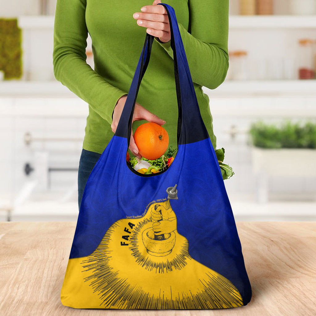 Kosrae Fafa Culinary Heritage Grocery Bag Kosraean Gold Taro Tradition Illustration With Coconut Leaves TS04 - Polynesian Pride