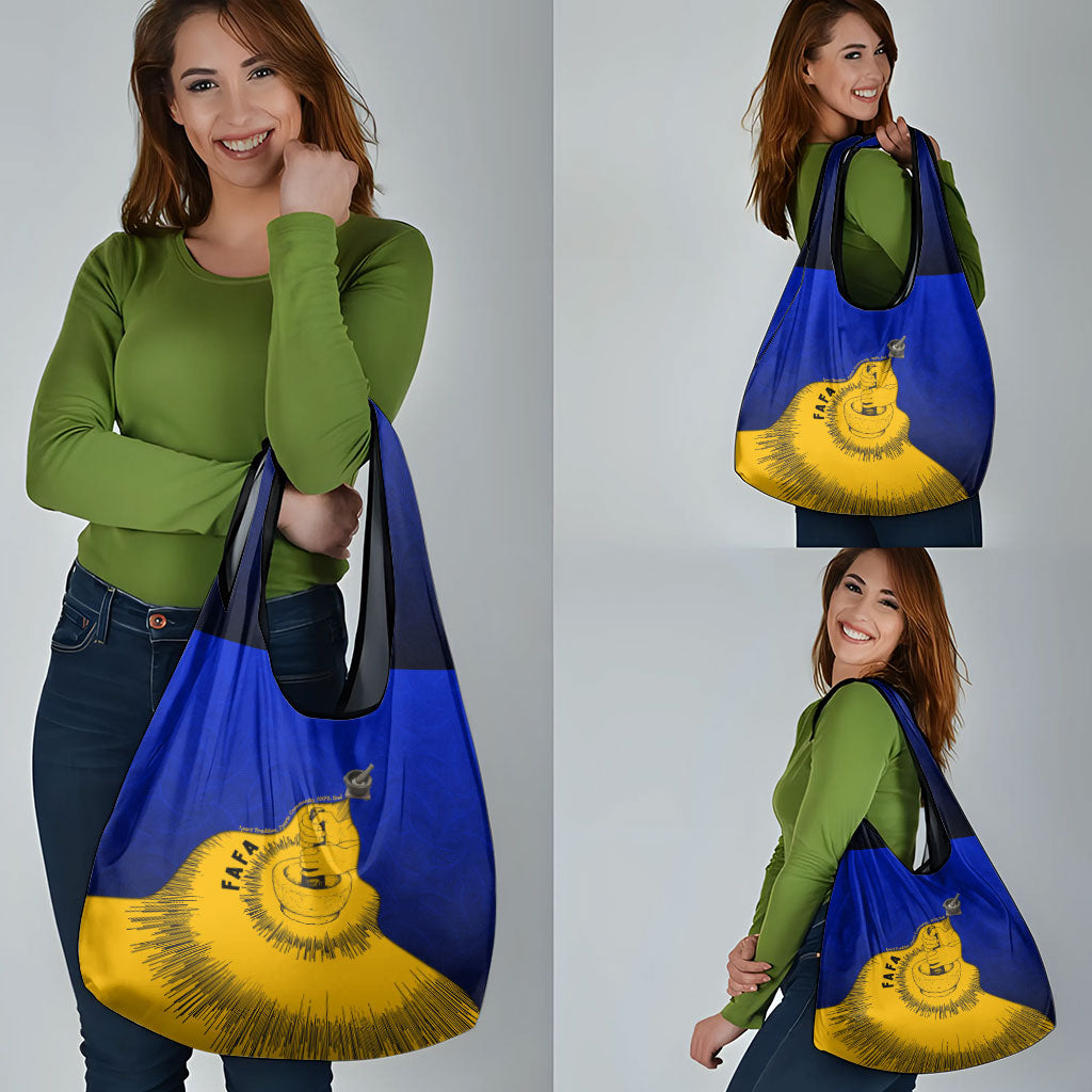 Kosrae Fafa Culinary Heritage Grocery Bag Kosraean Gold Taro Tradition Illustration With Coconut Leaves TS04 - Polynesian Pride