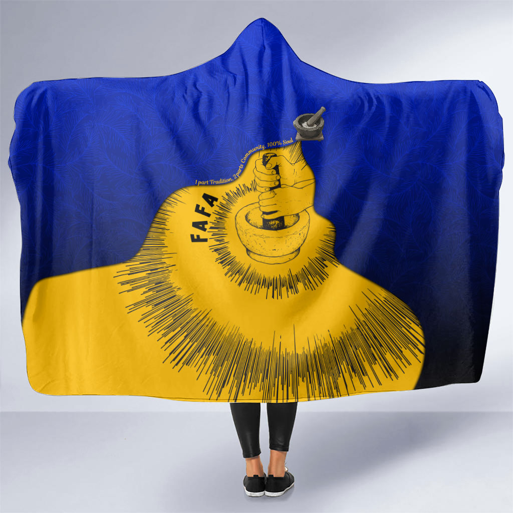 Kosrae Fafa Culinary Heritage Hooded Blanket Kosraean Gold Taro Tradition Illustration With Coconut Leaves TS04 One Size Blue Yellow - Polynesian Pride