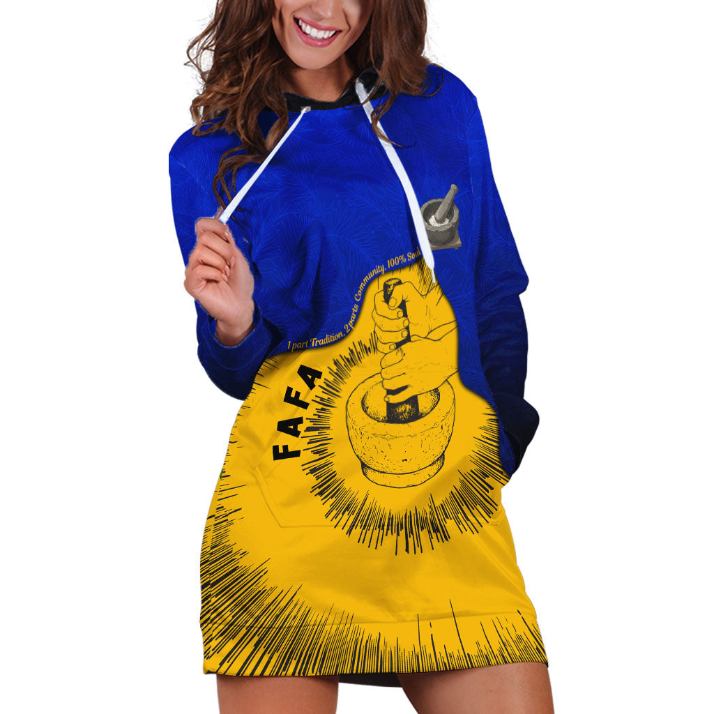 Kosrae Fafa Culinary Heritage Hoodie Dress Kosraean Gold Taro Tradition Illustration With Coconut Leaves TS04 Blue Yellow - Polynesian Pride