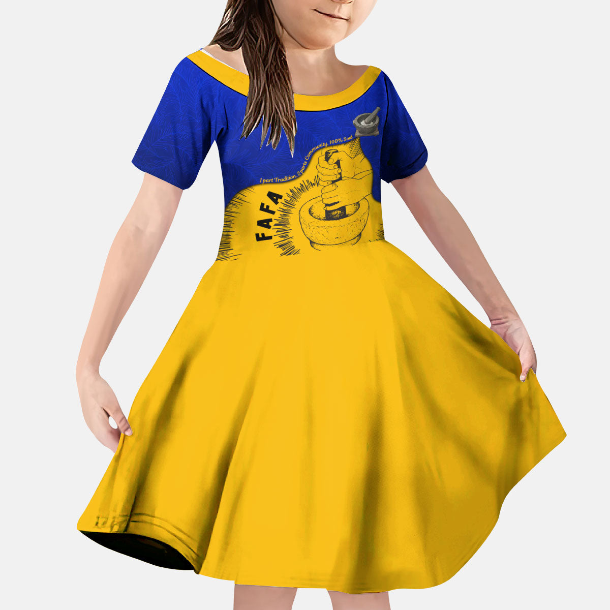 Kosrae Fafa Culinary Heritage Kid Short Sleeve Dress Kosraean Gold Taro Tradition Illustration With Coconut Leaves