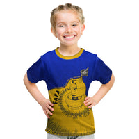 Kosrae Fafa Culinary Heritage Kid T Shirt Kosraean Gold Taro Tradition Illustration With Coconut Leaves TS04 Blue Yellow - Polynesian Pride
