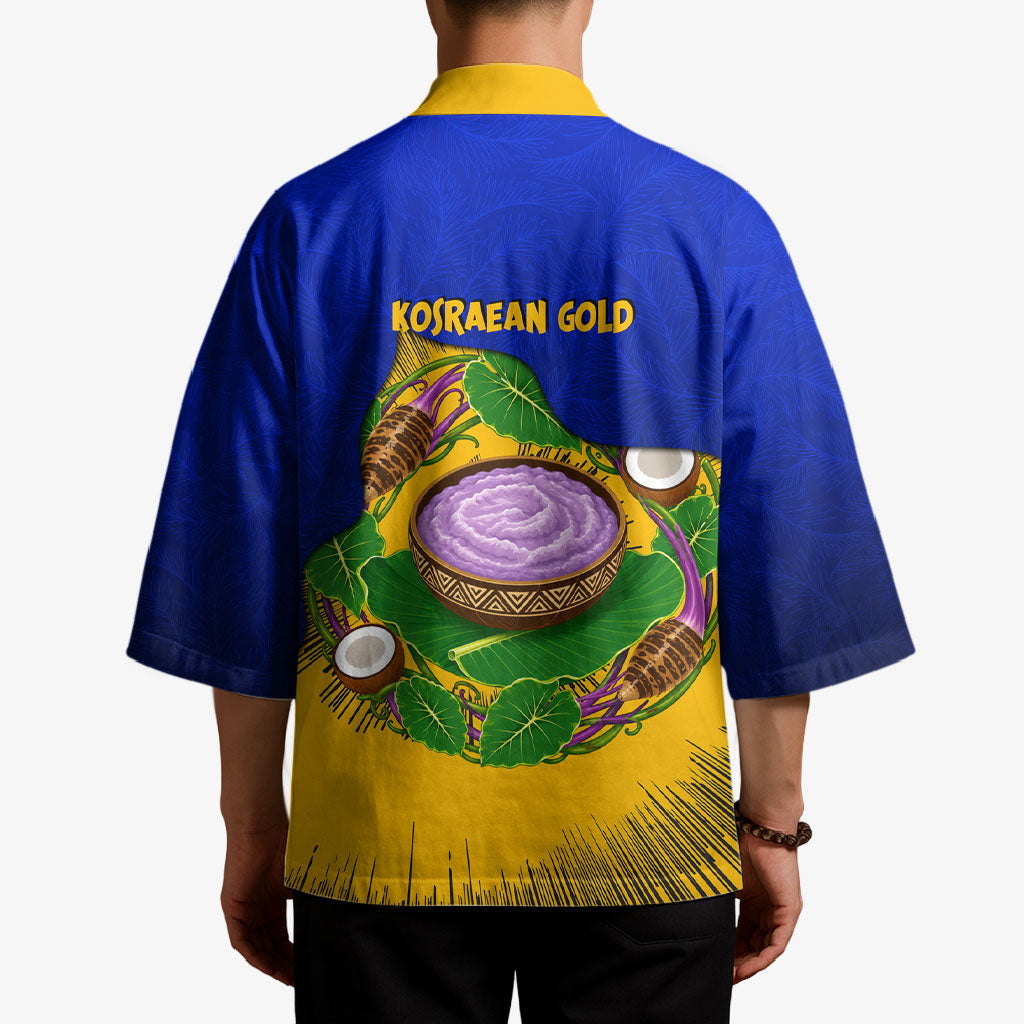 Kosrae Fafa Culinary Heritage Kimono Kosraean Gold Taro Tradition Illustration With Coconut Leaves TS04 - Polynesian Pride