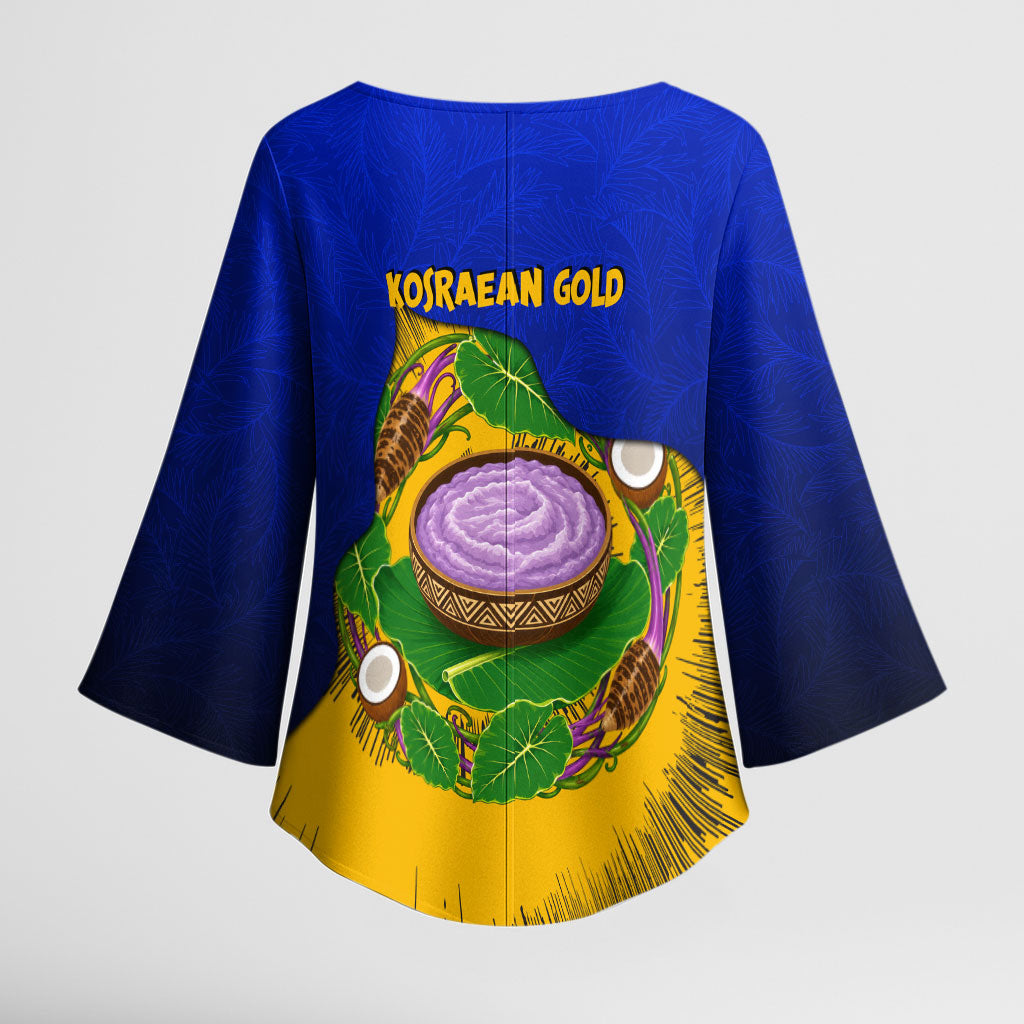 Kosrae Fafa Culinary Heritage Kimono Sleeve Blouse Kosraean Gold Taro Tradition Illustration With Coconut Leaves TS04 - Polynesian Pride