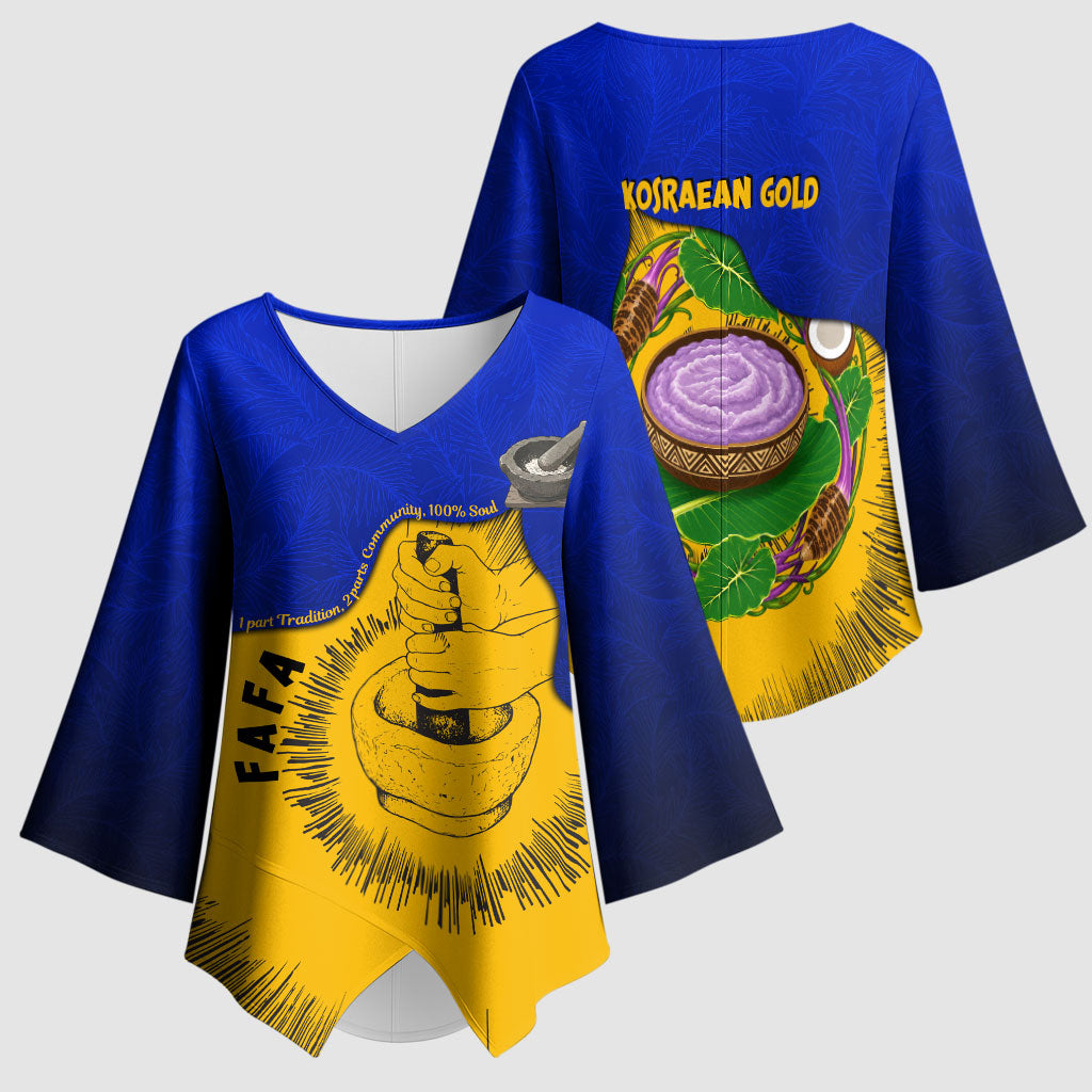 Kosrae Fafa Culinary Heritage Kimono Sleeve Blouse Kosraean Gold Taro Tradition Illustration With Coconut Leaves TS04 - Polynesian Pride