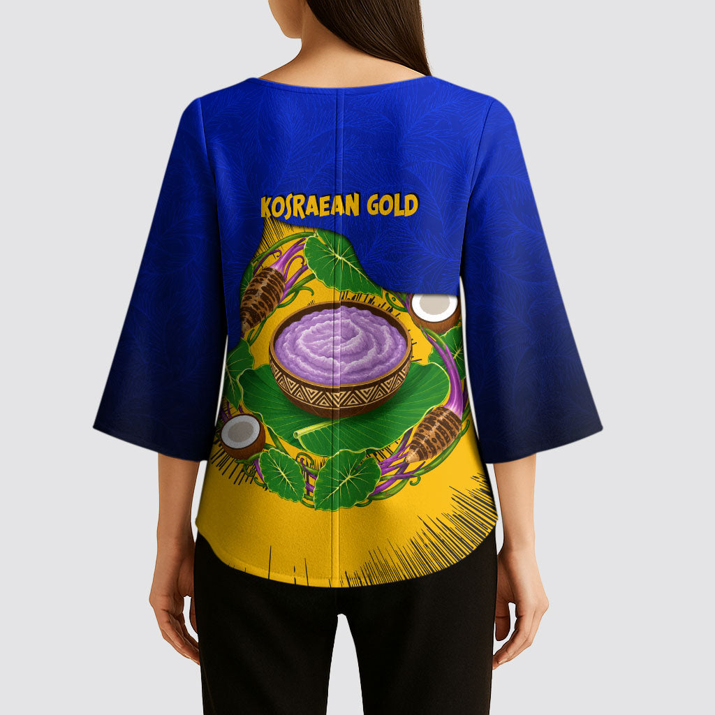 Kosrae Fafa Culinary Heritage Kimono Sleeve Blouse Kosraean Gold Taro Tradition Illustration With Coconut Leaves TS04 - Polynesian Pride