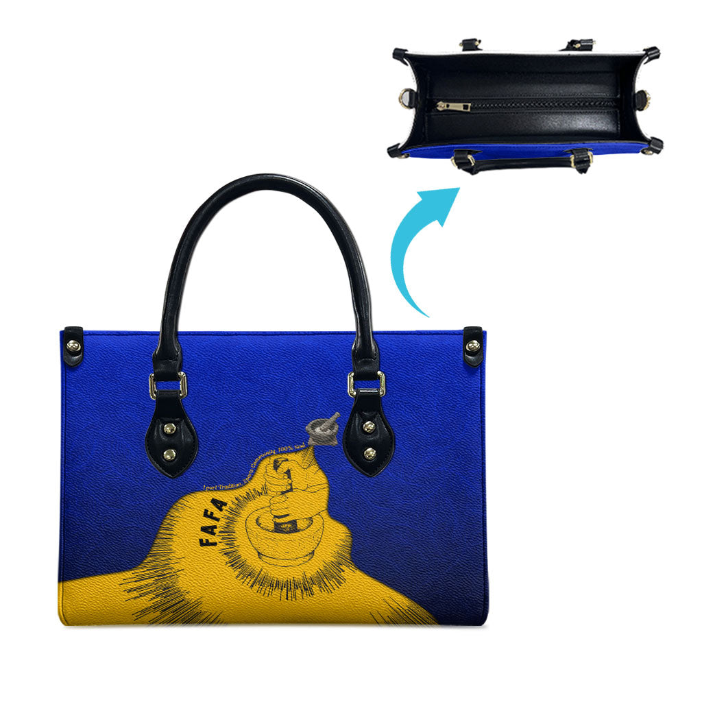 Kosrae Fafa Culinary Heritage Leather Bag Kosraean Gold Taro Tradition Illustration With Coconut Leaves TS04 - Polynesian Pride