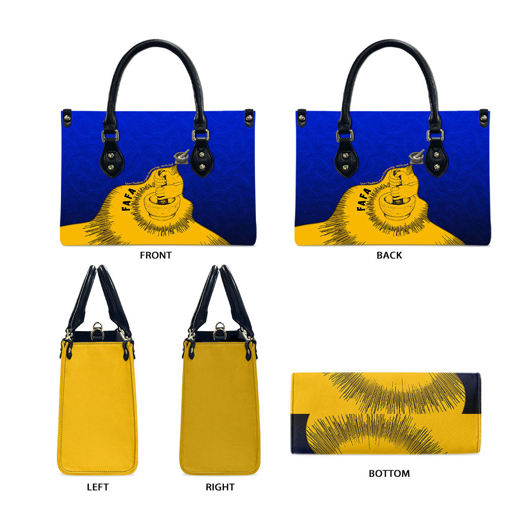 Kosrae Fafa Culinary Heritage Leather Bag Kosraean Gold Taro Tradition Illustration With Coconut Leaves TS04 - Polynesian Pride