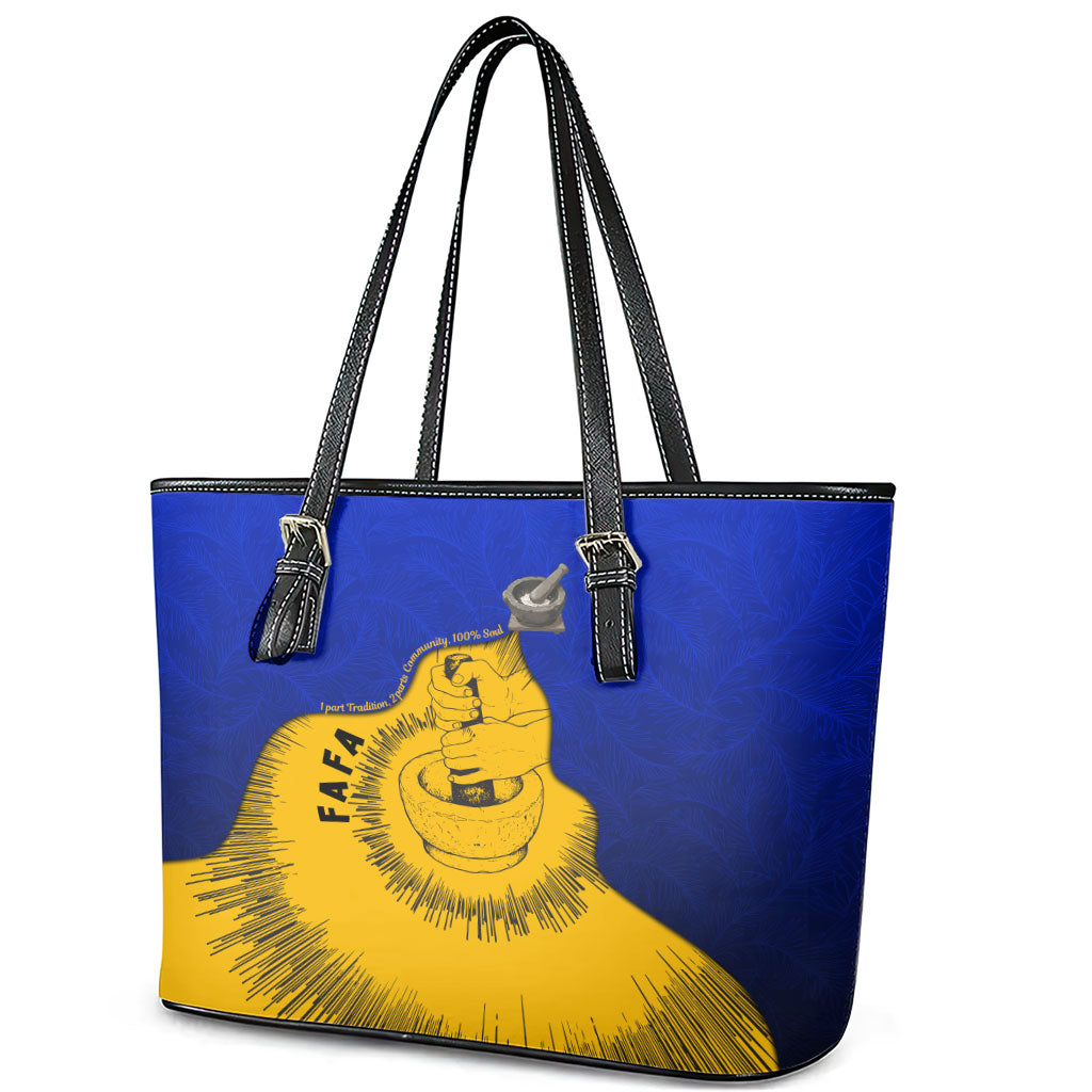 Kosrae Fafa Culinary Heritage Leather Tote Bag Kosraean Gold Taro Tradition Illustration With Coconut Leaves TS04 - Polynesian Pride