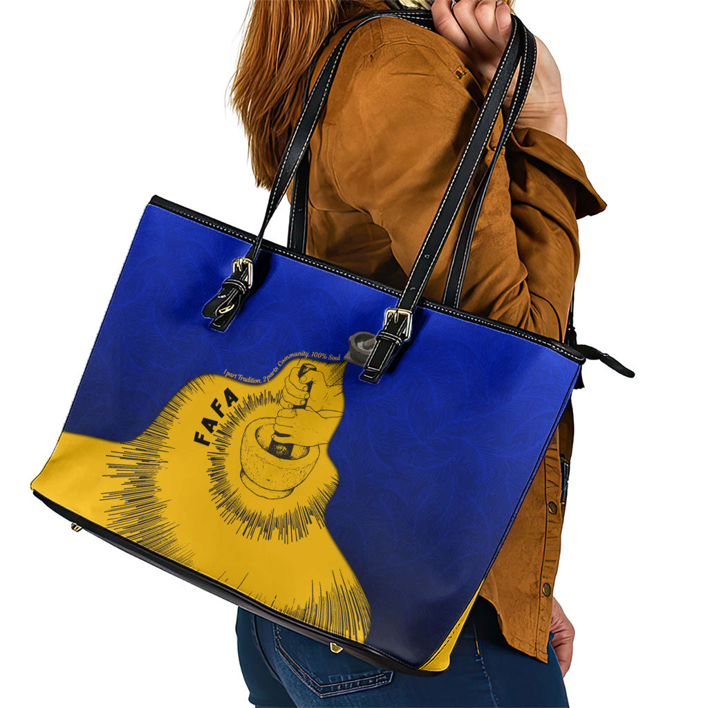 Kosrae Fafa Culinary Heritage Leather Tote Bag Kosraean Gold Taro Tradition Illustration With Coconut Leaves TS04 - Polynesian Pride