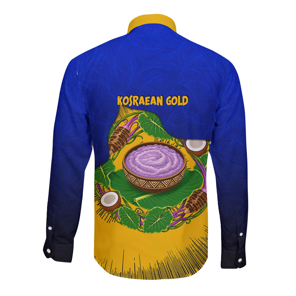 Kosrae Fafa Culinary Heritage Long Sleeve Button Shirt Kosraean Gold Taro Tradition Illustration With Coconut Leaves TS04 - Polynesian Pride
