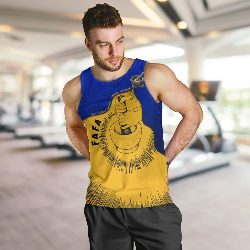 Kosrae Fafa Culinary Heritage Men Tank Top Kosraean Gold Taro Tradition Illustration With Coconut Leaves TS04 Blue Yellow - Polynesian Pride