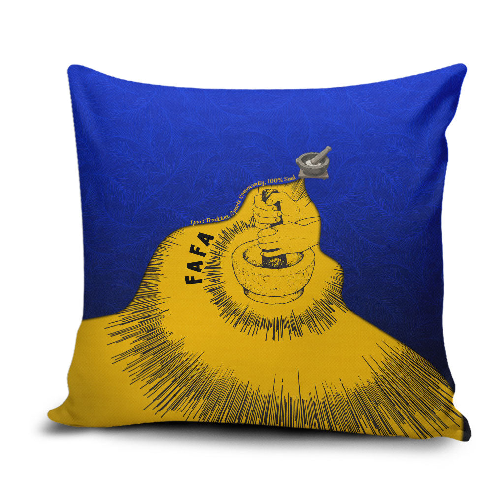 Kosrae Fafa Culinary Heritage Pillow Cover Kosraean Gold Taro Tradition Illustration With Coconut Leaves TS04 Blue Yellow - Polynesian Pride