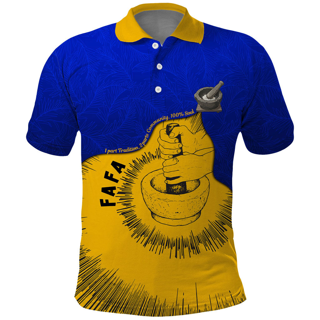 Kosrae Fafa Culinary Heritage Polo Shirt Kosraean Gold Taro Tradition Illustration With Coconut Leaves TS04 Blue Yellow - Polynesian Pride