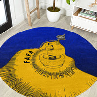 Kosrae Fafa Culinary Heritage Round Carpet Kosraean Gold Taro Tradition Illustration With Coconut Leaves TS04 Blue Yellow - Polynesian Pride