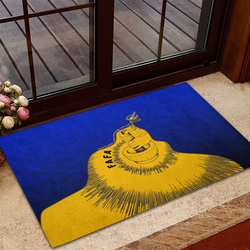 Kosrae Fafa Culinary Heritage Rubber Doormat Kosraean Gold Taro Tradition Illustration With Coconut Leaves TS04 - Polynesian Pride