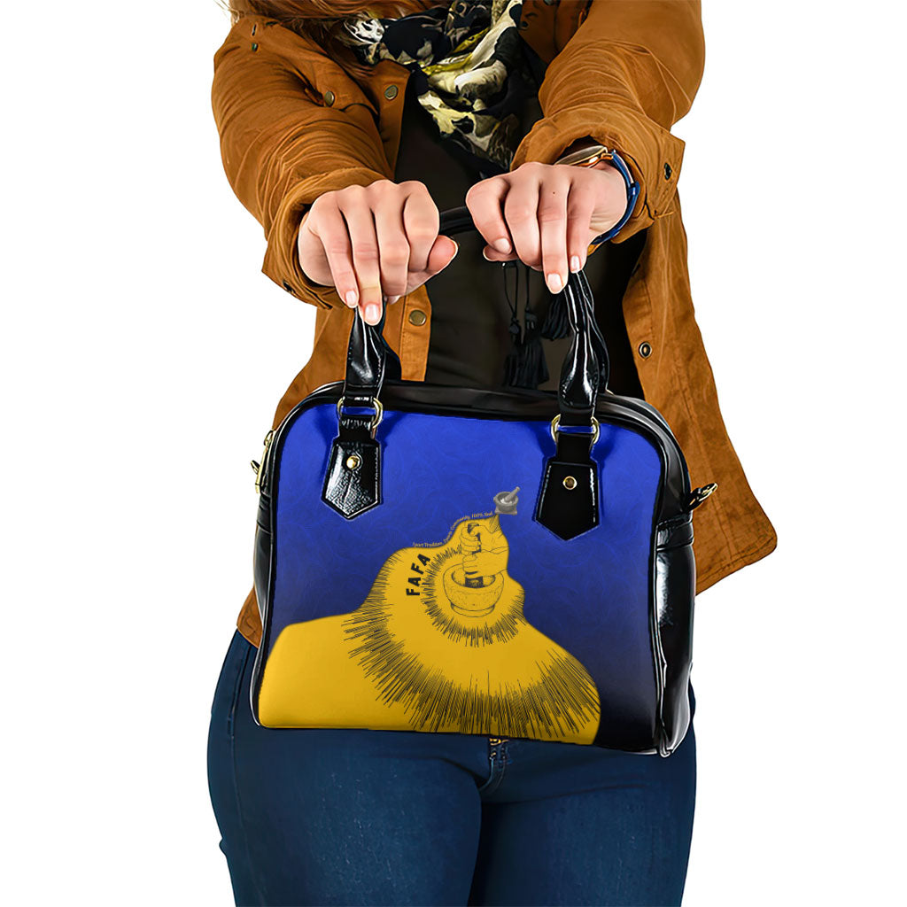 Kosrae Fafa Culinary Heritage Shoulder Handbag Kosraean Gold Taro Tradition Illustration With Coconut Leaves TS04 One Size Blue Yellow - Polynesian Pride