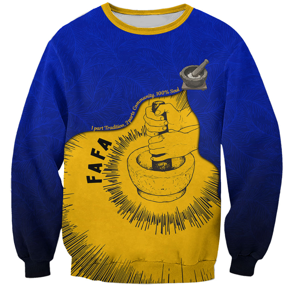 Kosrae Fafa Culinary Heritage Sweatshirt Kosraean Gold Taro Tradition Illustration With Coconut Leaves TS04 Unisex Blue Yellow - Polynesian Pride