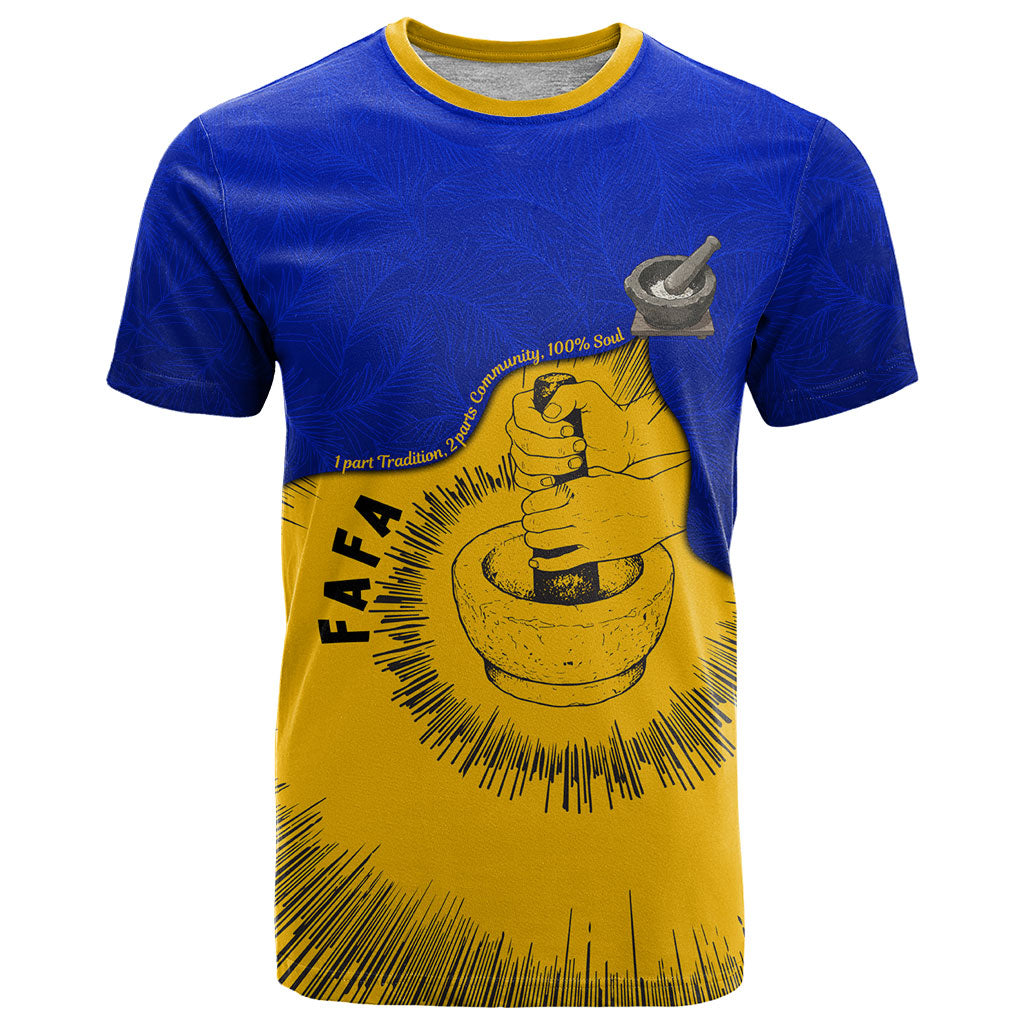 Kosrae Fafa Culinary Heritage T Shirt Kosraean Gold Taro Tradition Illustration With Coconut Leaves TS04 Blue Yellow - Polynesian Pride