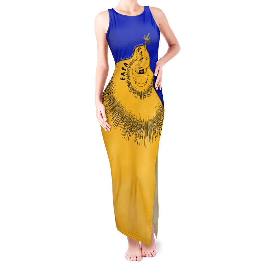 Kosrae Fafa Culinary Heritage Tank Maxi Dress Kosraean Gold Taro Tradition Illustration With Coconut Leaves TS04 Women Blue Yellow - Polynesian Pride