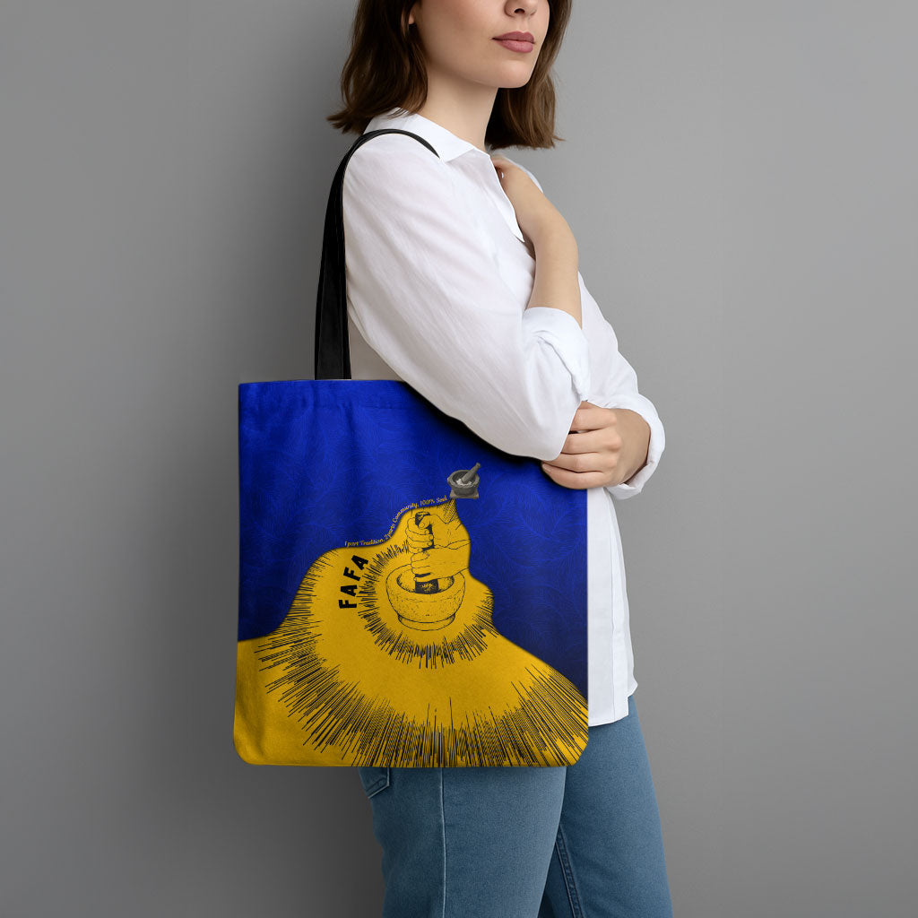 Kosrae Fafa Culinary Heritage Tote Bag Kosraean Gold Taro Tradition Illustration With Coconut Leaves TS04 - Polynesian Pride