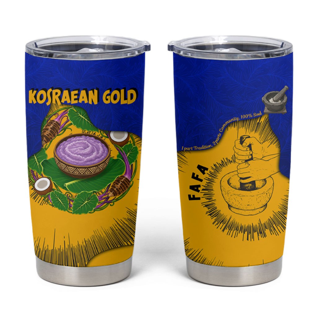 Kosrae Fafa Culinary Heritage Tumbler Cup Kosraean Gold Taro Tradition Illustration With Coconut Leaves TS04 Blue Yellow - Polynesian Pride