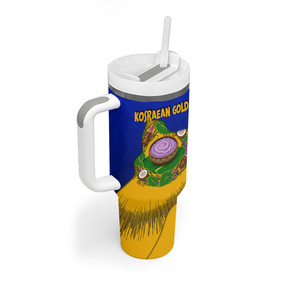 Kosrae Fafa Culinary Heritage Tumbler With Handle Kosraean Gold Taro Tradition Illustration With Coconut Leaves TS04 - Polynesian Pride
