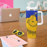 Kosrae Fafa Culinary Heritage Tumbler With Handle Kosraean Gold Taro Tradition Illustration With Coconut Leaves TS04 - Polynesian Pride