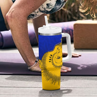 Kosrae Fafa Culinary Heritage Tumbler With Handle Kosraean Gold Taro Tradition Illustration With Coconut Leaves TS04 - Polynesian Pride