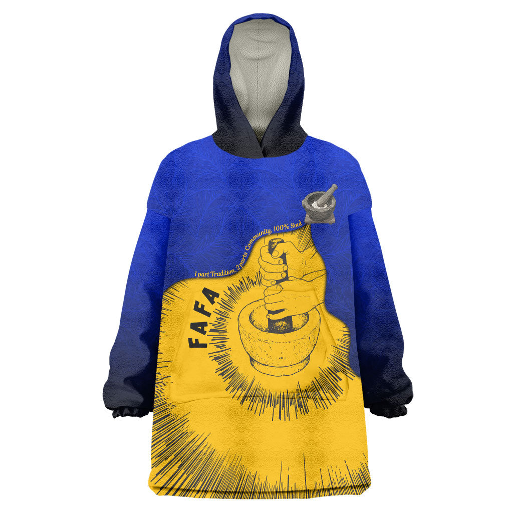 Kosrae Fafa Culinary Heritage Wearable Blanket Hoodie Kosraean Gold Taro Tradition Illustration With Coconut Leaves TS04 One Size Blue Yellow - Polynesian Pride