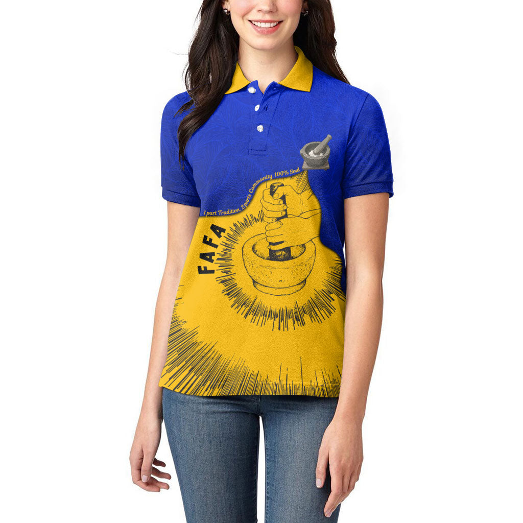 Kosrae Fafa Culinary Heritage Women Polo Shirt Kosraean Gold Taro Tradition Illustration With Coconut Leaves