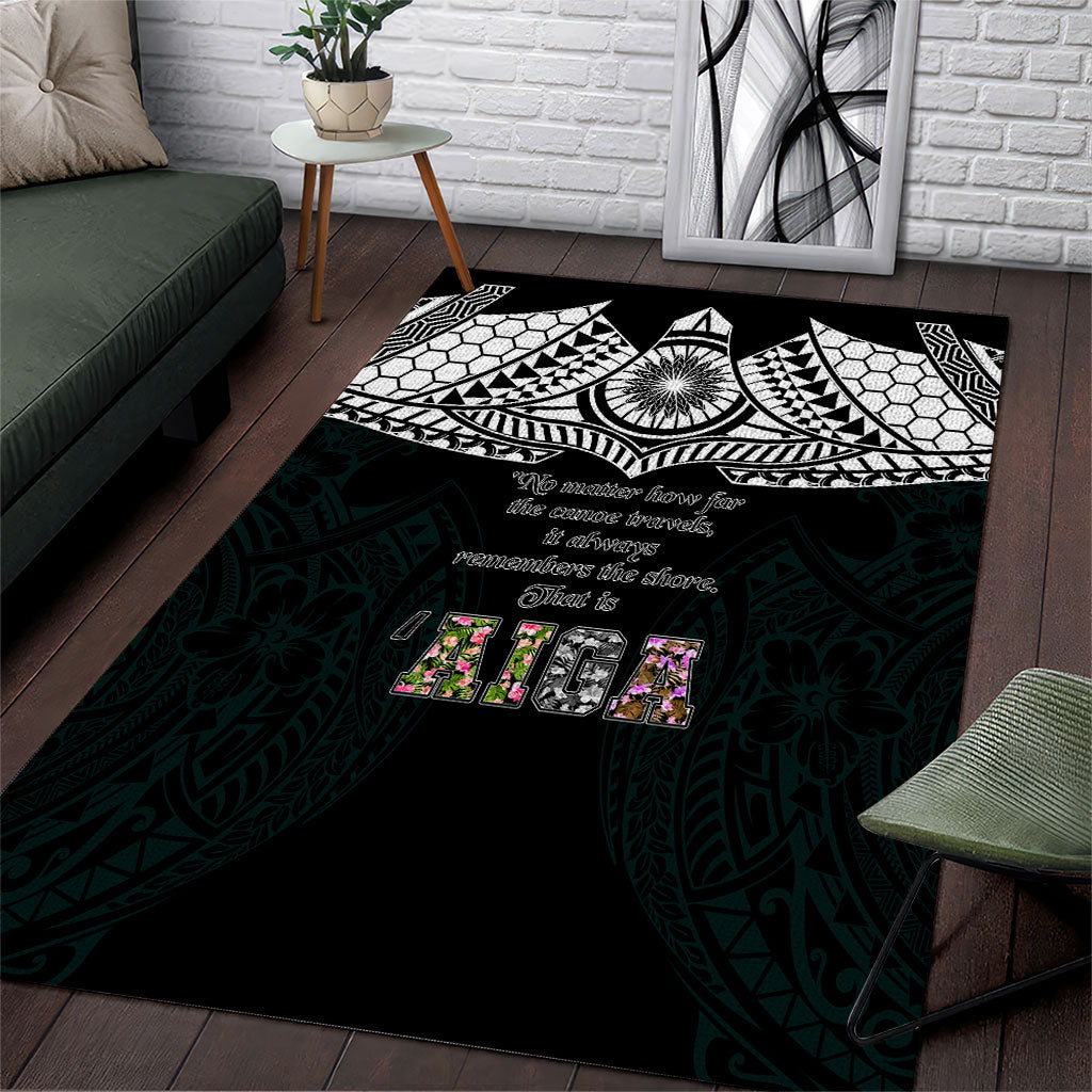 AIGA Always In Gods Arms Samoa Area Rug Polynesian Tribal Tattoo Art Family Heritage Faith TS04 Black White - Polynesian Pride