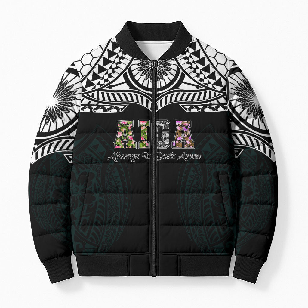 AIGA Always In Gods Arms Samoa Bomber Puffer Jacket Polynesian Tribal Tattoo Art Family Heritage Faith TS04 Unisex Black White - Polynesian Pride