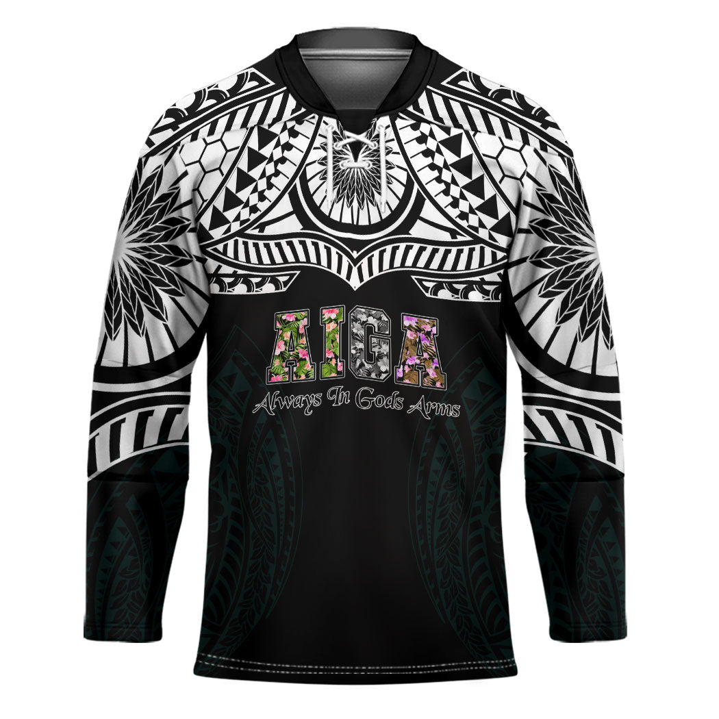 AIGA Always In Gods Arms Samoa Hockey Jersey Polynesian Tribal Tattoo Art Family Heritage Faith TS04 Unisex Black White - Polynesian Pride