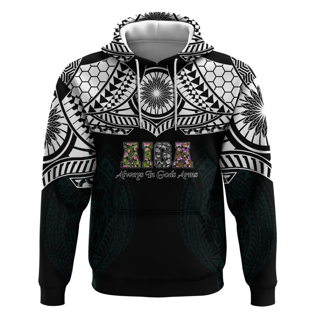 AIGA Always In Gods Arms Samoa Hoodie Polynesian Tribal Tattoo Art Family Heritage Faith TS04 Pullover Hoodie Black White - Polynesian Pride