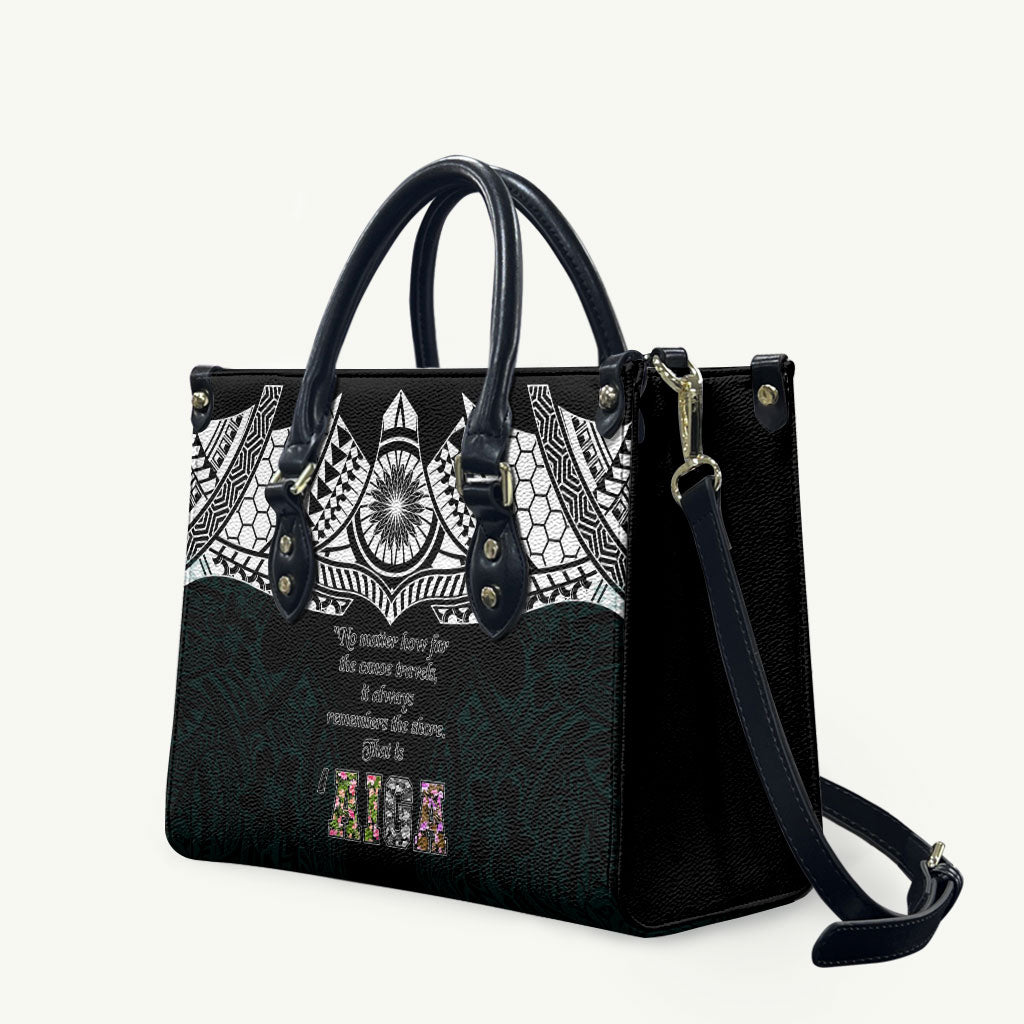 AIGA Always In Gods Arms Samoa Leather Bag Polynesian Tribal Tattoo Art Family Heritage Faith TS04 Black White - Polynesian Pride