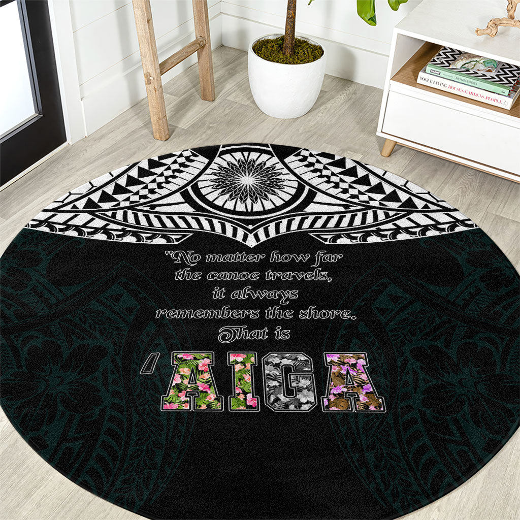 AIGA Always In Gods Arms Samoa Round Carpet Polynesian Tribal Tattoo Art Family Heritage Faith TS04 Black White - Polynesian Pride