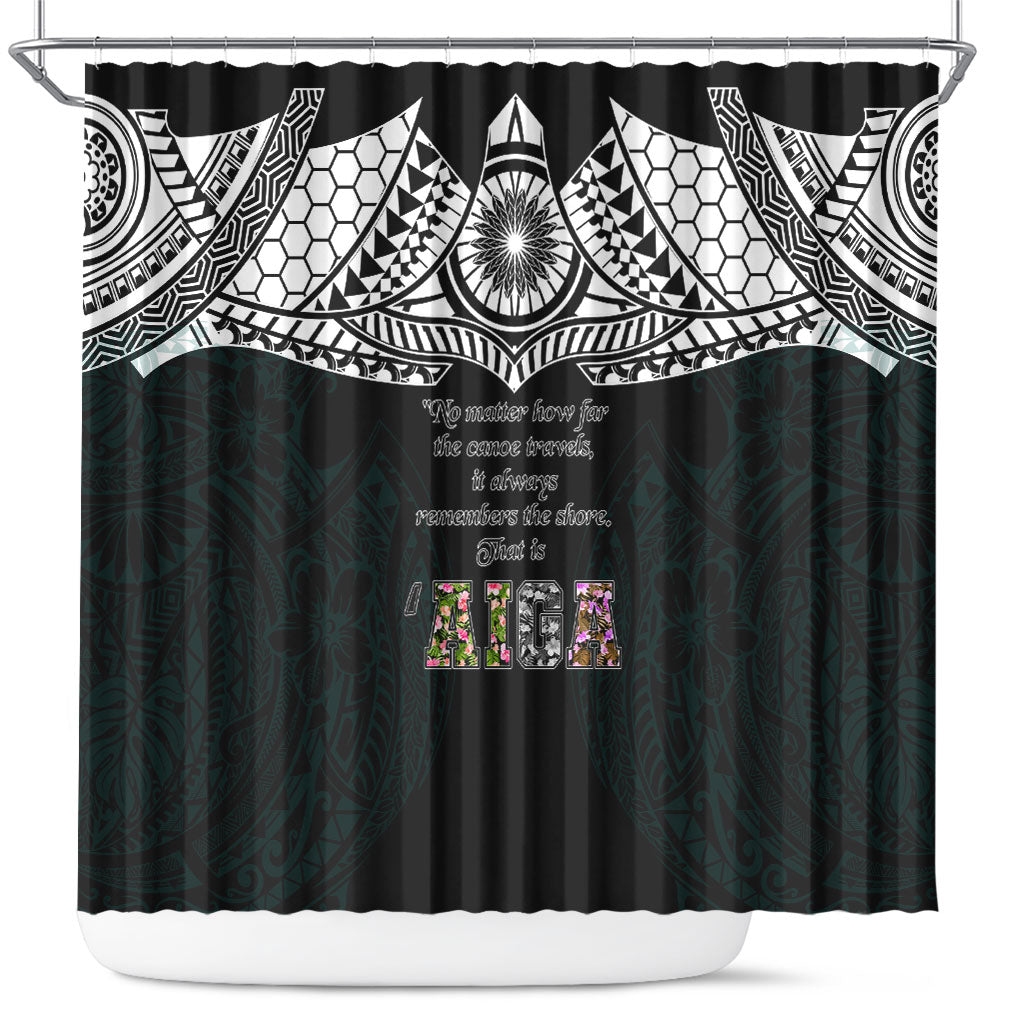 AIGA Always In Gods Arms Samoa Shower Curtain Polynesian Tribal Tattoo Art Family Heritage Faith TS04 Black White - Polynesian Pride