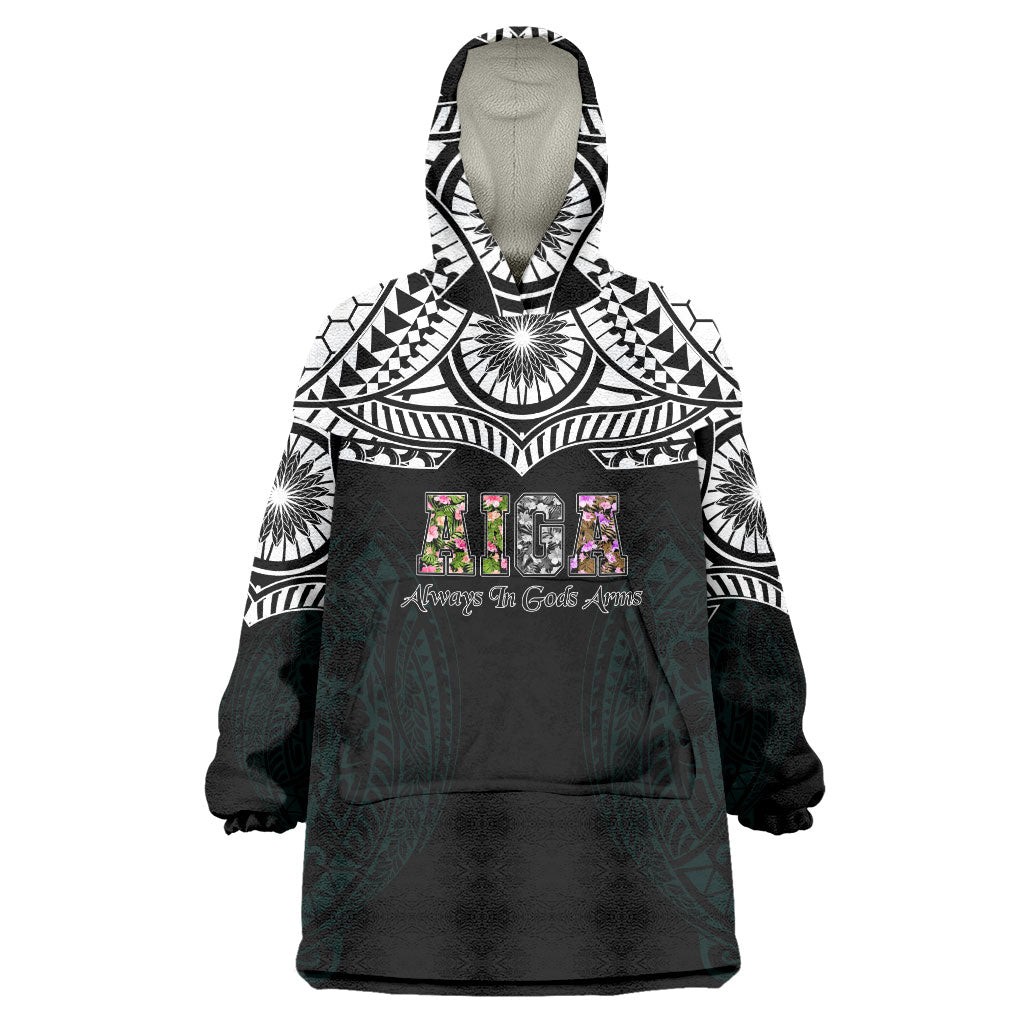 AIGA Always In Gods Arms Samoa Wearable Blanket Hoodie Polynesian Tribal Tattoo Art Family Heritage Faith TS04 One Size Black White - Polynesian Pride