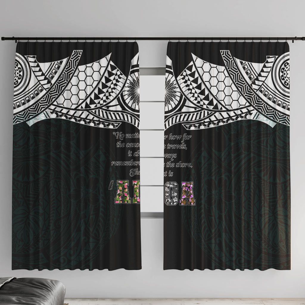 AIGA Always In Gods Arms Samoa Window Curtain Polynesian Tribal Tattoo Art Family Heritage Faith TS04 With Hooks Black White - Polynesian Pride