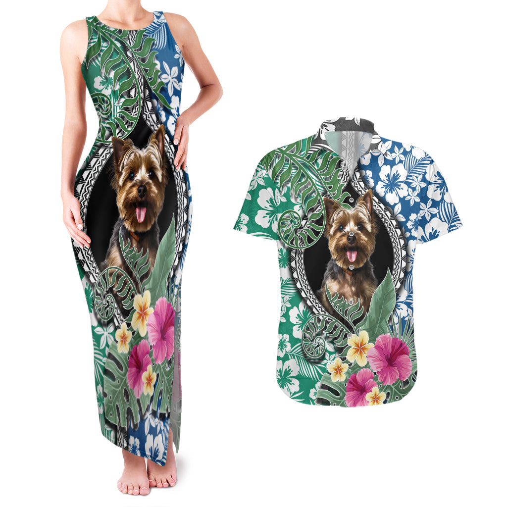Polynesian Yorkshire Terrier Couples Matching Tank Maxi Dress and Hawaiian Shirt Polynesian Pattern And Yorkshire Terrier TS04 Multicolor - Polynesian Pride