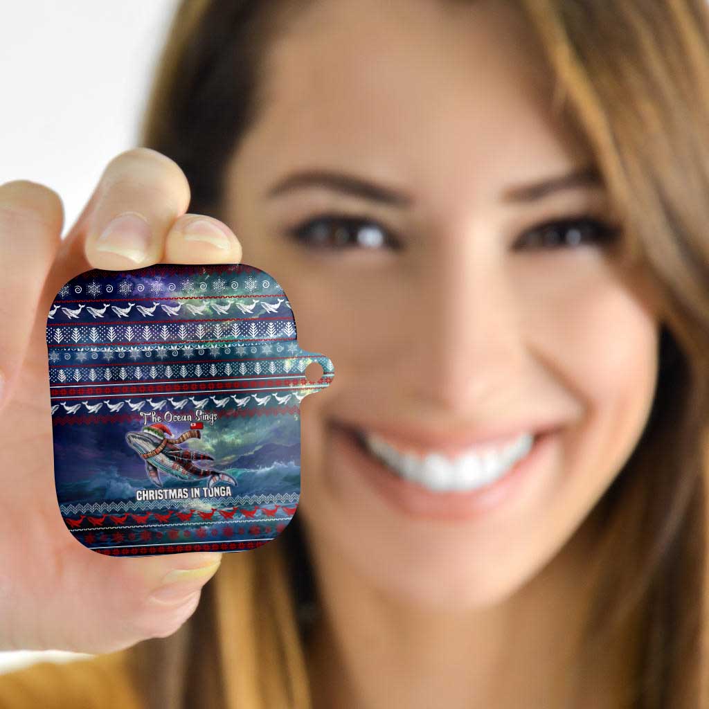 Tonga Christmas AirPods Case with Singing Whale Ocean Scene National Coat of Arms - Polynesian Pride