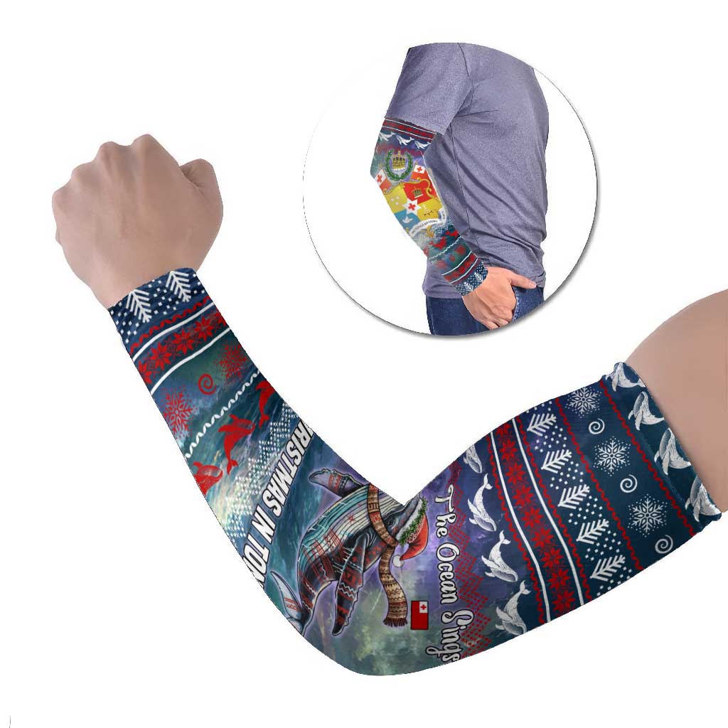 Tonga Christmas Arm Sleeves with Singing Whale Ocean Scene National Coat of Arms TS04 Set of 2 Multicolor - Polynesian Pride
